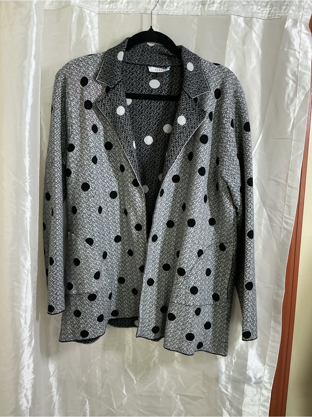 Sioni Black & White Polka Dot Open Cardigan